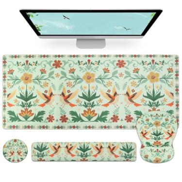 Imagem de Petmolico Conjunto de descanso de pulso com teclado de computador, mouse pad com descanso de pulso, almofada de pulso e porta-copos para digitação, design ergonômico para alívio da dor [verde claro