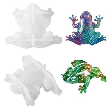 Imagem de 2 peças de moldes de resina em forma de sapo, molde de silicone animal realista, moldes de resina de sapo com formas de sapo realistas, molde de resinas fofas 3D para fundição de epóxi, molde