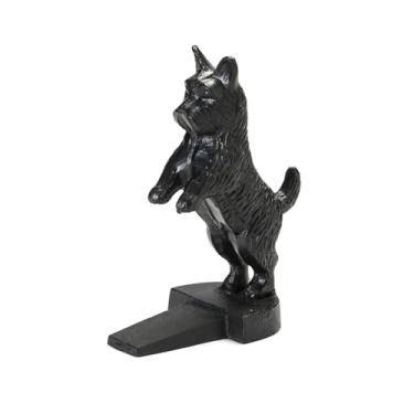 Imagem de Batente de porta de cachorro de 1,7 kg cunha decorativa de ferro fundido para parte inferior da porta (preto)