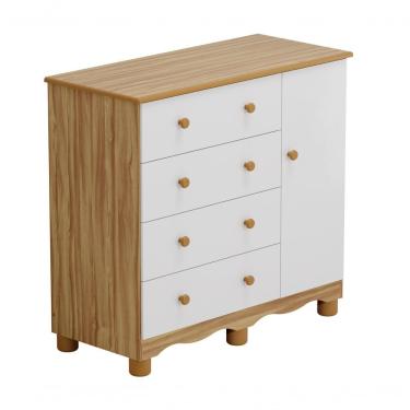 Imagem de Comoda Junior New 1 Porta 4 Gavetas - Moveis Peroba Amendoa-branco