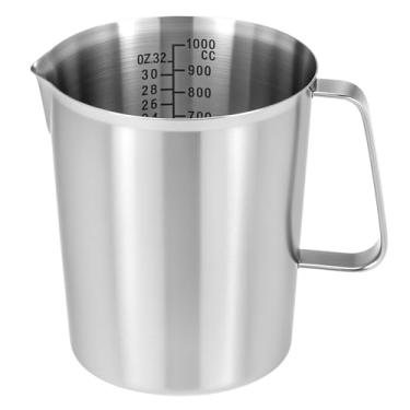Imagem de QWORK Copo medidor de aço inoxidável 304 947 g com graduações OZ/ML, jarro de mistura de cozinha de 4 xícaras, marcações gravadas com precisão, recipiente para assar e espumar, 1 litro
