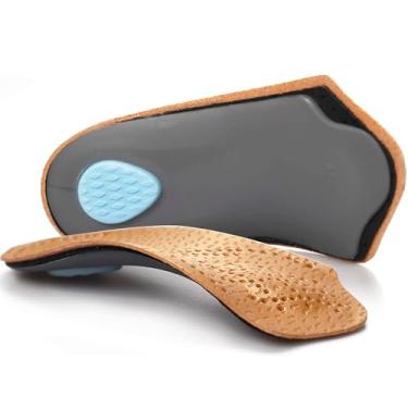 Imagem de Inserções ortopédicas 3/4 de comprimento, suporte para fascite plantar com almofada de calcanhar para metatarso, palmilha de couro leve para pés para mulheres e homens, suporte de arco alto para pés chatos, exercícios de caminhada, M