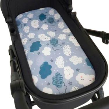 Imagem de Colchão para Carrinho Moises Colchonete Bebê Menino Menina com Capa Removível e Espuma(NUVEM AZUL)