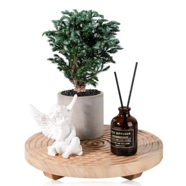 Imagem de Bandeja decorativa redonda para decoração de banheiro de fazenda, suporte de madeira, organizador de bancada de cozinha para perfume, vela, planta, 25,4 cm Burlywood