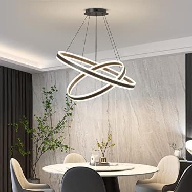 Imagem de Lustres modernos para sala de jantar, luminária de lustre LED de 2 anéis para sala de estar, luminária pendente preta circular com controle remoto para quarto, altura ajustável, 3000-6500K D