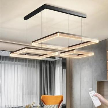 Imagem de Luminária pendente preta regulável moderna para mesa de jantar, lustre suspenso com altura ajustável para sala de estar, cozinha, quarto, escritório e bar, adição elegante a qualquer ambient