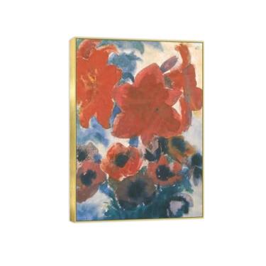 Imagem de BMZFYBS Arte de parede em tela de flores reprodução de pintura famosa - imagens de moldura dourada para sala de estar - pôster e impressões de decoração de amarílis e anêmona 50 x 70 cm 20 x 27 pol