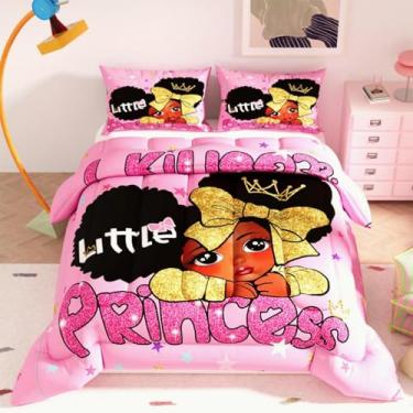 Imagem de Namoxpa Conjunto de edredom para meninas negras, cor rosa, padrão 3D, para crianças, adolescentes e adultos, conjunto de edredom decorativo com 2 fronhas, tamanho solteiro