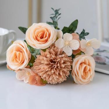 Imagem de Flores artificiais, rosas, crisântemos, buquês de noiva de seda, casamento, jardim ao ar livre, festival, sala de estar, vasos de mesa (1 peça/champanhe)