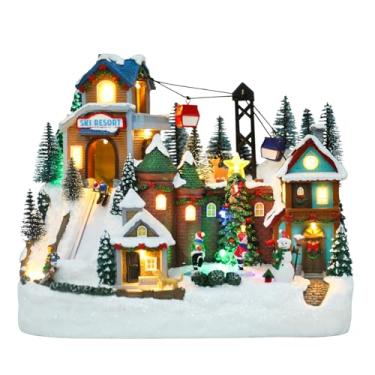 Imagem de Chonsun Casa de vila de Natal, 26 cm, decorações de Natal, esqui, patinação, teleférico, vila, pessoas, USB, férias, música, cidade, interior, casas iluminadas para quarto, mesa, decoração de Natal