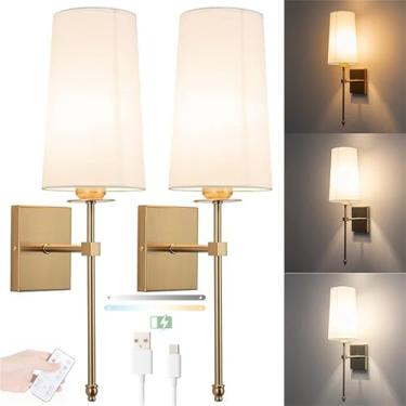Imagem de Luminária de parede interna E27 com controle remoto, arandelas de parede, recarregável por USB, luz de parede LED com 3 temperaturas de cor, iluminação de parede sem fio regulável, abajur de