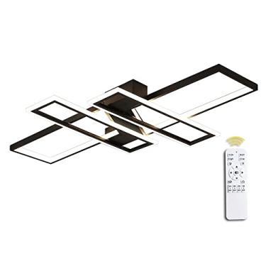 Imagem de Luminária de teto LED moderna regulável com controle remoto Luminária de teto para quarto Luminária de teto criativa de acrílico quadrado Lustre Luminária de teto, preto-90 * 60cm/94W