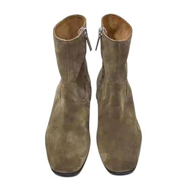 Imagem de Archicolor Botas Chelsea elegantes da moda francesa, botas Chelsea de camurça de couro legítimo, botas femininas, sapatos femininos, Caqui, 40