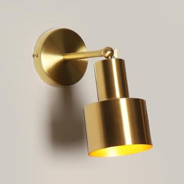 Imagem de Luminária de parede clássica de latão, luminária de parede luxuosa de latão escovado, luminária de leitura de cabeceira dourada ajustável de 180° para cima e para baixo, arandelas de parede