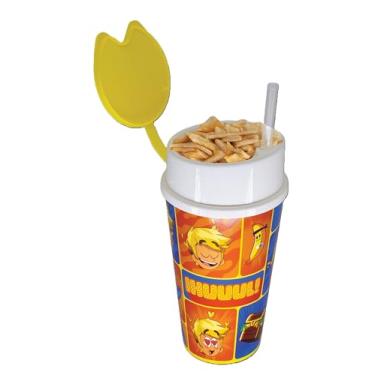 Imagem de Copo com Canudo Oficial 2 em 1 com Compartimento Porta Lanche Petiscos Snacks Biscoitos, Edição Youtubers e Streamers Licenciado Mine Blocos Cubos Jogo Game Athos Problems Lopers 550 ml (Lopers)