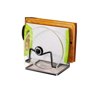 Imagem de AKALNNB ?Rack de tampa de panela de cozinha tábua de cortar rack de tampa de panela suporte de parede sem furo tábua de corte prateleira placa de armazenamento colocador de panela organizador de tampa