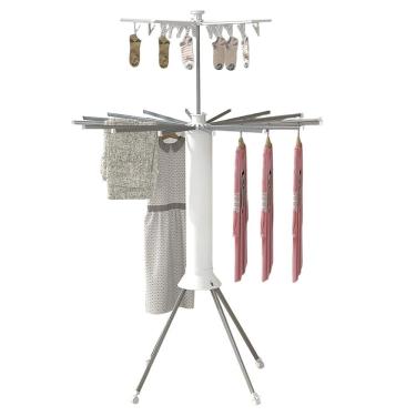Imagem de Varal Roupa Duplo Robo Chao Dobravel 360 Portatil 2 Andares Rodinhas Suporte Cabide Arara Estende Lençol Meias Toalhas