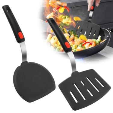 Imagem de 2 espátulas de silicone, espátula de panqueca larga resistente ao calor para panelas antiaderentes, pode ser usada na lava-louças, utensílios de cozinha ideais para virar peixes, ovos, hambúrgueres