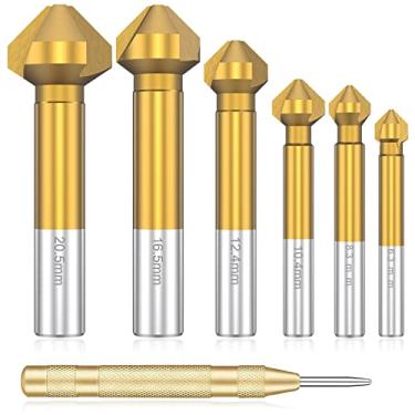 Imagem de QUWUMGD Conjunto de brocas escareadoras de 90° 6,3 mm-20,5 mm Conjunto de brocas chanfradas de revestimento de titânio com 3 flautas Conjunto de cortadores de chanfro para madeira e plástico YV