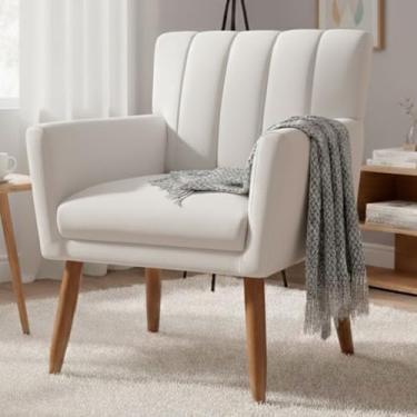 Imagem de Poltrona Para Sala de Estar Sarah Cadeira Decorativa Veludo Estofada Confortável (Veludo Branco)