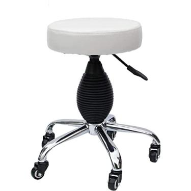 Imagem de WYUYIWH Banqueta redonda com rodinhas, banquinho de salão de beleza, confortável, assento redondo, altura ajustável, cadeira resistente