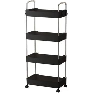 Imagem de Prateleira Multiuso 4 Andares com Rodinha Preta – Organizador de Cozinha, Banheiro ou Escritório
