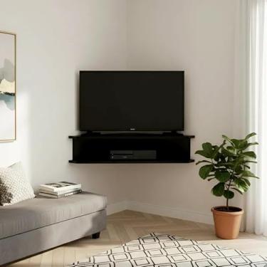 Imagem de Rack Suspenso para TV de até 43” Aparador Bancada Estante de Canto Preto