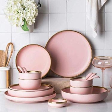Imagem de Conjunto de pratos de jantar, pratos/pratos/tigelas, 20 peças de porcelana fosca Phnom Penh rosa, conjunto de jantar de cerâmica, presentes de inauguração de casa