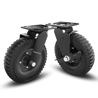 Imagem de Lygoeege Roda Giratória Para Serviço Pesado, 8 Polegadas*2, Capacidade De 1000 Lb, Aro Preto, Borracha Sólida, Ferro Fundido, Rodízios Com Freio, Ao Ar Livre, Sem Câmara Para Carrinhos, Carrinho, Ba