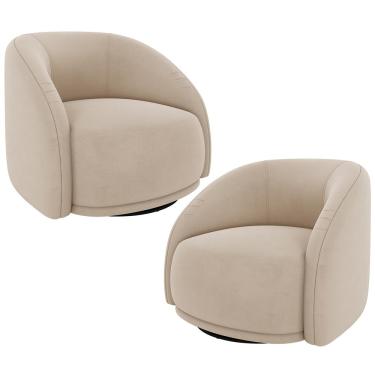 Imagem de Kit 02 Poltronas Decorativa Giratória Angelina M03 Veludo Bege - Lyam Decor