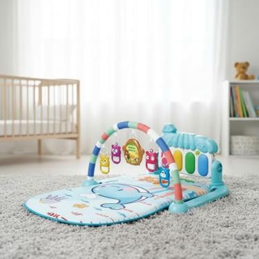 Imagem de Tapete de Atividades Musical para Bebê com Piano Interativo, Arco com Brinquedos Suspensos, Estímulo Sensorial e Coordenação Motora Ideal para Bebês a Partir de 3 Meses – Cor Azul