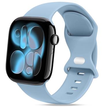 Imagem de STG Sport Pulseira de silicone compatível com Apple Watch Ultra 2/Ultra séries 9/8/7/6/5/4/3/2/1 de 38 mm, 40 mm, 41 mm, 42 mm, 44 mm, 45 mm, 49 mm, S/M M/G (42/44/45/49 mm M/G, neblina azul)