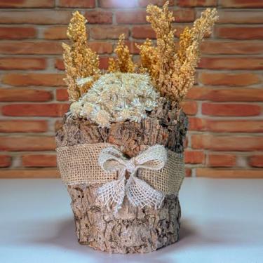 Imagem de Tronco Decorativo Rústico com Flores Sempre Vivas, 25 cm, Casca Natural, Arranjo Artesanal para Decoração (TRONCO-01)