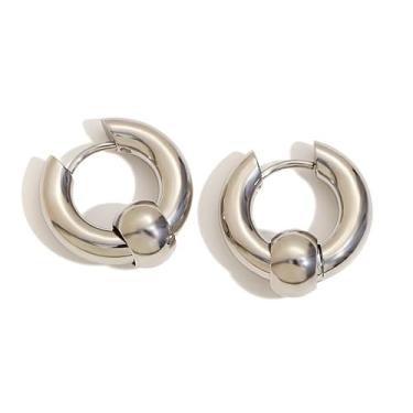 Imagem de Brinco Argola Aço Cirurgico Prata Aro Click Feminino Masculino Aro Pequena Lisa Com Pingente Bolinha Aço Inox Cirurgico Antialérgico- Brincos Argolinha Aço Inoxidável Semi Joia Folheado Hipoalergênico Unissex-Presente Feminino Masculino Datas Especiais Mãe Pai Amigo Amiga Namorado Namorada Esposa Ma