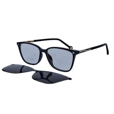 Imagem de Armação De Óculos Para Grau Solar Em Acetato Feminino 2 Em 1 Clip On Preto Com Proteção UV E Polarizado