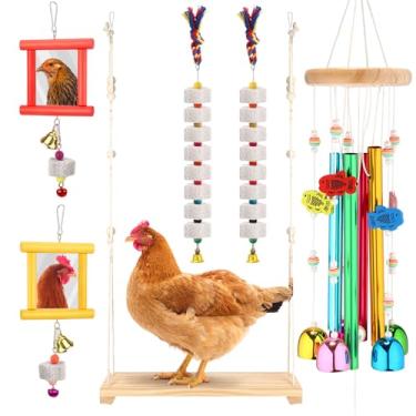 Imagem de Soulchen 6 peças de brinquedos de galinha para acessórios de galinheiro, brinquedos de enriquecimento de sino de vento, pedra de cálcio para moer bico de pintinho, espelho giratório suspenso com sino