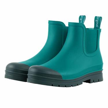 Imagem de Planone Botas de chuva curtas para mulheres impermeáveis sapatos de jardim antiderrapantes chelsea botas de chuva para mulheres confortáveis palmilhas elegantes sapatos de chuva fosco para uso externo, Cobre verde, 9 Wide
