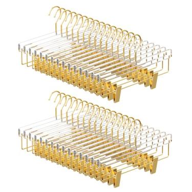 Imagem de Cabides de calça dourada acrílica, pacote com 30 para calças, jeans, casacos, cabides de saia resistentes para mulheres, organizador de roupas com clipes ajustáveis antiderrapantes, adultos e crianças