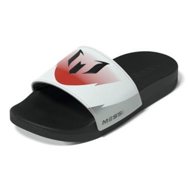 Imagem de adidas Sandália infantil unissex Adilette Comfort Messi Slide, Branco/preto/vermelho lúcido, 13 Little Kid
