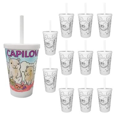 Imagem de 12 Copos Para Pintar 350ml Seguro Copo Infantil Lembrancinha BPA Free Copo Capivara