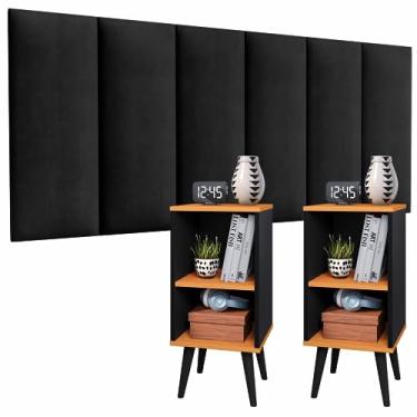 Imagem de Conjunto Cabeceira Júlia 1,40m + 2 Mesas de Cabeceira Charme- JM3 Moveis (Preto + Preto Cinamomo)