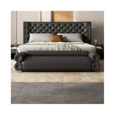 Imagem de Banco para entrada, banco de cama, quarto, couro legítimo, sofá de cabeceira longo, moderno, simples, sala de estar pequeno (preto, grande)