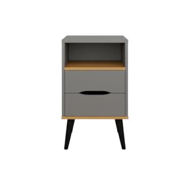 Imagem de Mesa de Cabeceira Old 2 Gavetas Quarto Cama Pés Palito Nicho Espaçoso 1 Unidade (CINZA/CEDRO)