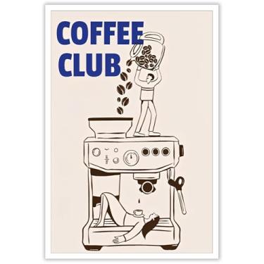 Imagem de Pôster engraçado de cafeteiras de café expresso arte de parede em tela abstrata máquina de café bebidas impressão estética pintura para sala de estar quarto cozinha decoração de parede 30,5 x 40,6 cm