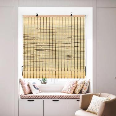 Imagem de ALIMOO Persiana de bambu sem fio para janelas, cortinas de enrolar de bambu sem fio de filtragem de luz para varanda de pátio interno 81 cm L x 182 cm A