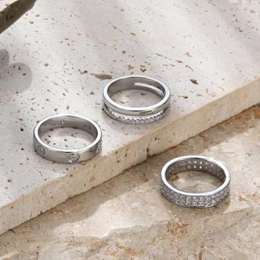 Imagem de Anéis femininos empilháveis delicados banhados a ouro 18 K, conjuntos de anéis empilháveis elegantes para mulheres, anéis de polegar de zircônia cúbica de ouro, prata, não mancha, alianças de