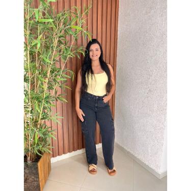 Imagem de Calça Feminina Jeans Preto Wide Leg Cargo TNW Confecções