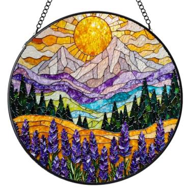 Imagem de Vitral pendurado em vitral, colina de lavanda captador de sol, painel de vidro de janelas internas, decoração de pendurar no jardim, aniversário para mulheres, 16 cm