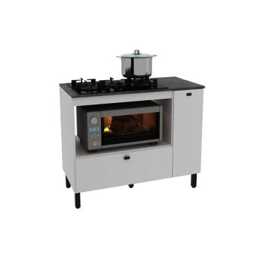 Imagem de Balcão de Cozinha p/ Cooktop c/ Tampo BL3316 c/ 2 Portas e 1 Nicho 100cm Branco/Marmore Lunar - Tecno Mobili