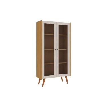 Imagem de Cristaleira Sala Jantar Vértice c/ 2 Portas c/ Vidro Cinamomo/Off White - Genialflex